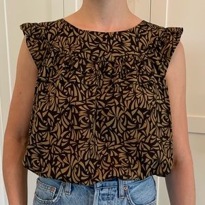 Geometric Patterned Ruffle Sleeve Blouse (S)